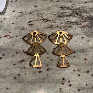 ROBERT LEE MORRIS FOR DONNA KARAN GOLD PLATED TRIPLE FAN CLIP EARRINGS